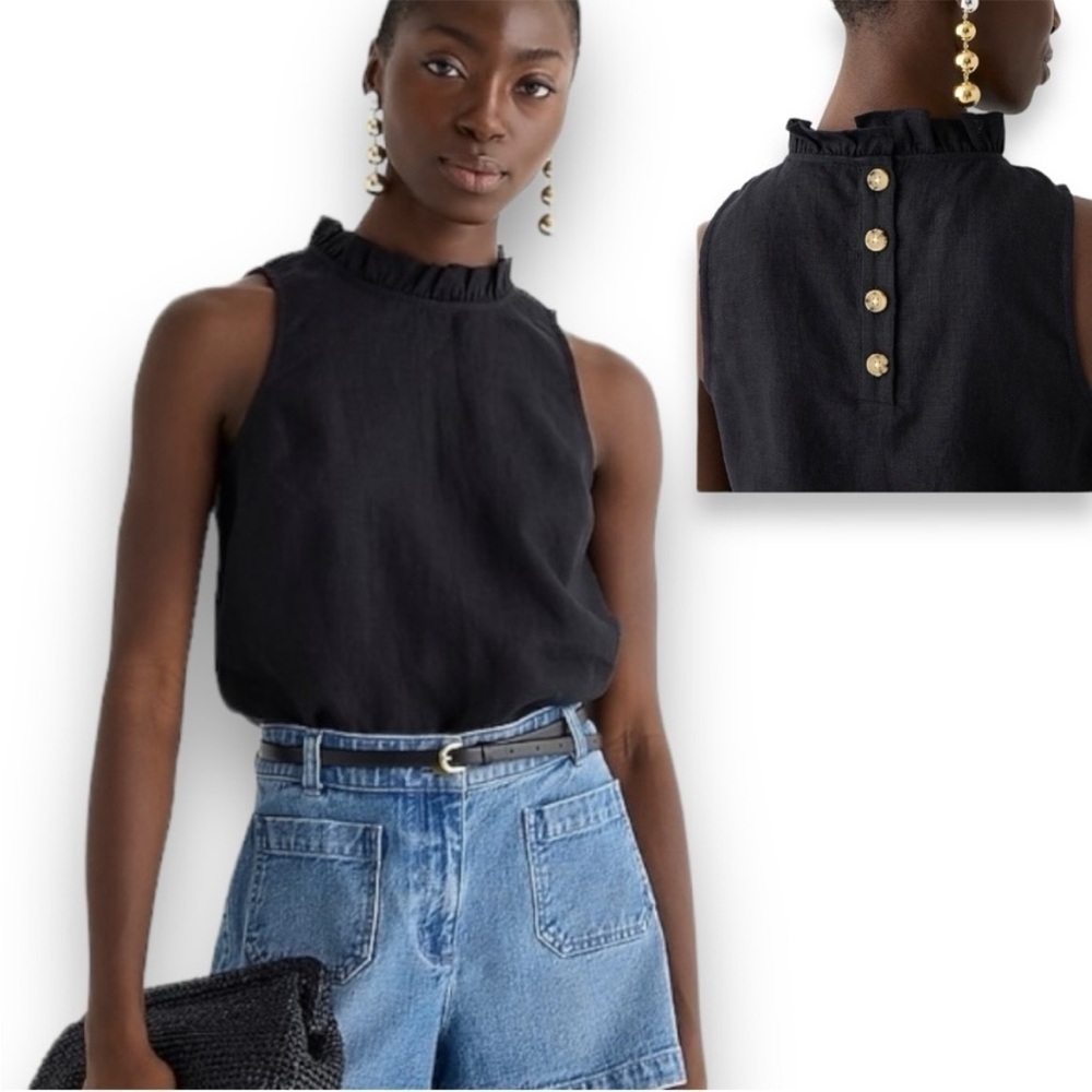 NWT! J. Crew 100% Linen Sleeveless Black Top